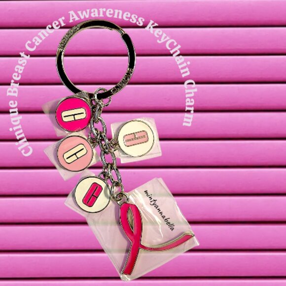 🆕Breast Cancer Awareness Clinique Charm Keychain Pink Ribbon - Picture 1 of 10